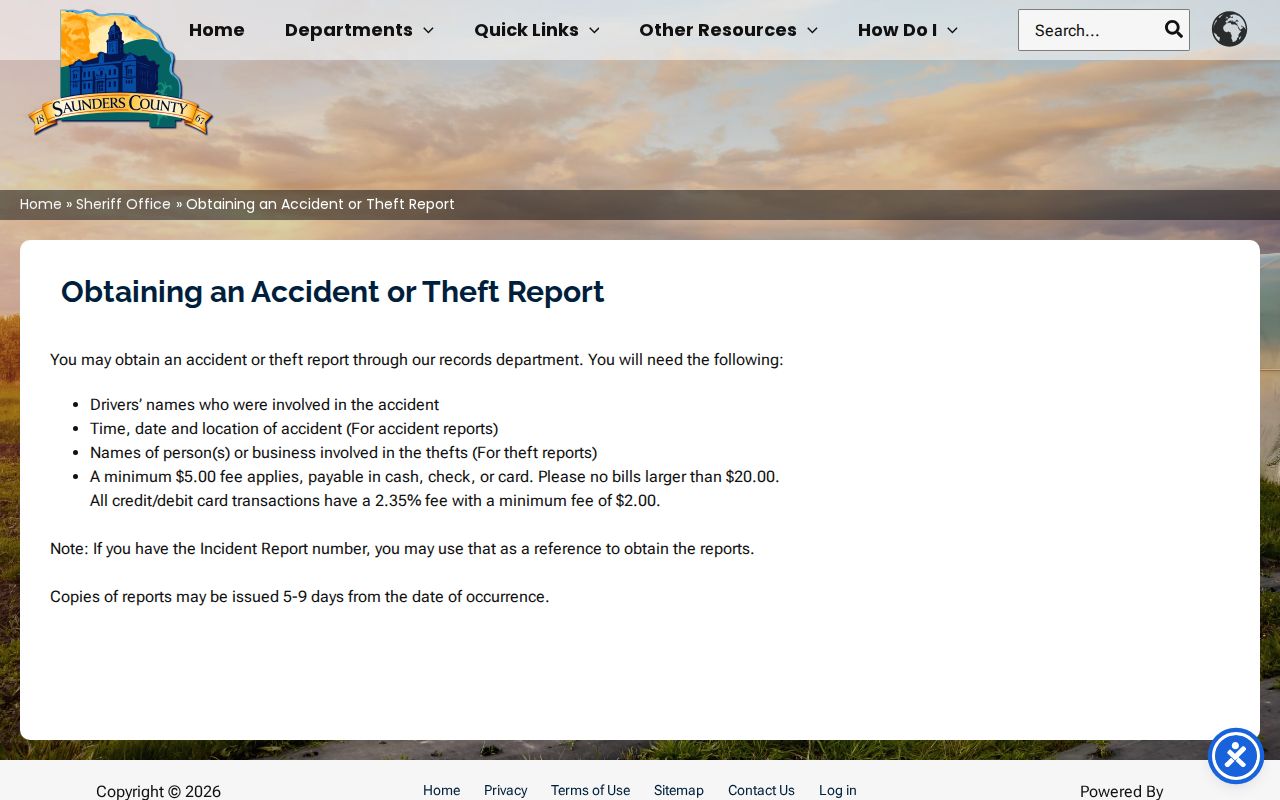 Saunders County arrest record Sheriff's Office report request channel