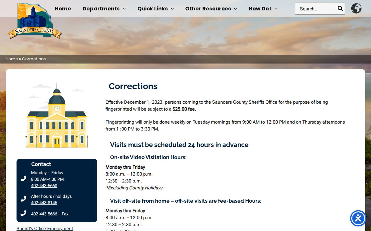 Saunders County arrest search Corrections contact and booking information