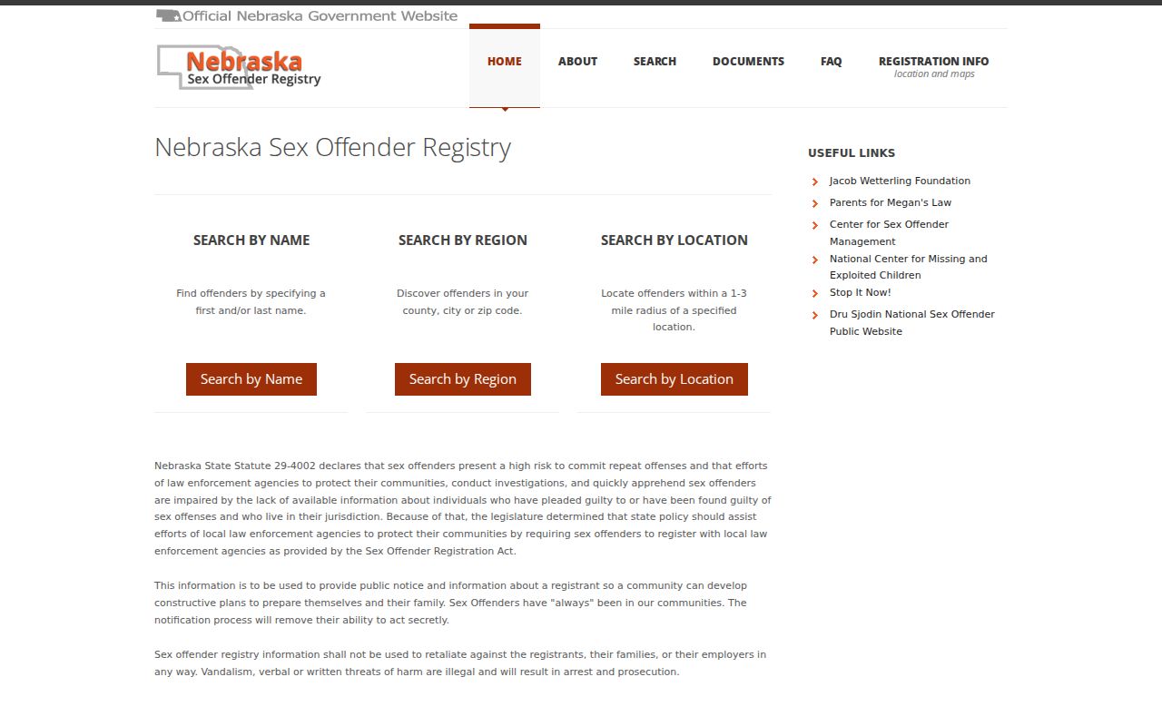 Saunders County criminal record Nebraska registry name search