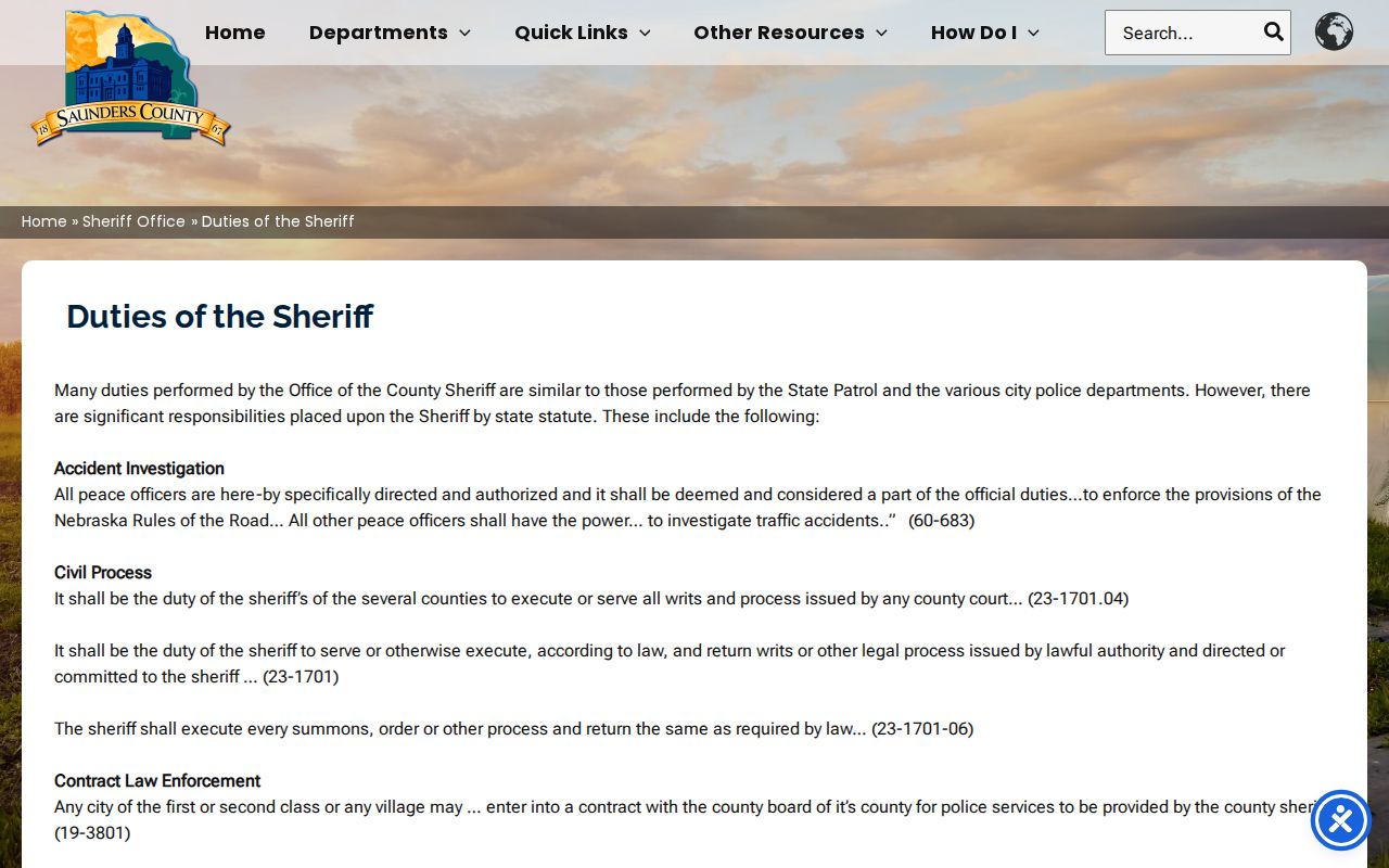 Yutan criminal records and Saunders County Sheriff authority page